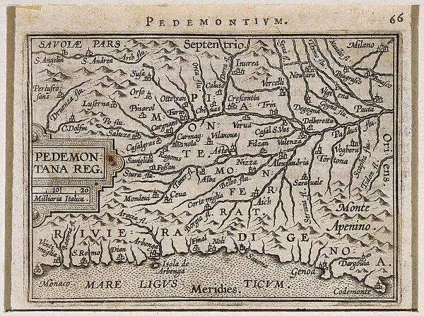 Piedmont and Western Liguria Regions. From Theatrum Orbis Terrarum by Abraham Ortelius, 1528-1598, Antwerp, 1570
