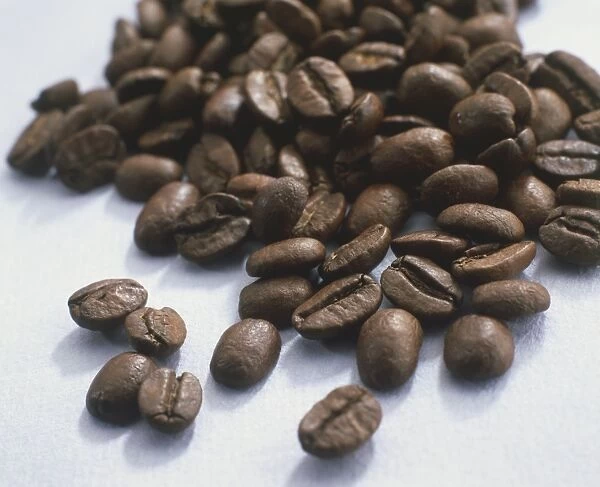 Pile of coffee beans, close up
