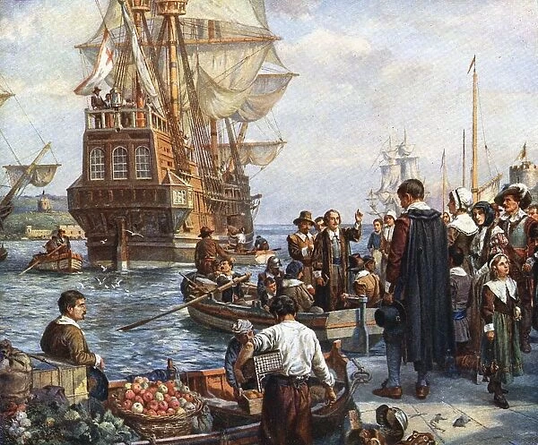 The Pilgrim Fathers boarding the Mayflower
