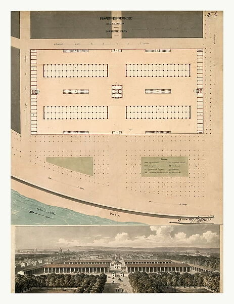 Plan And Birds Eye View Of The Marche Aux Charbons Paris