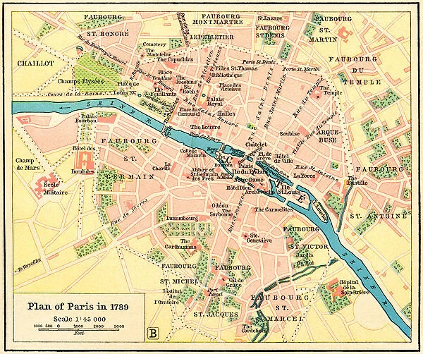 Plan of Paris, France in 1789
