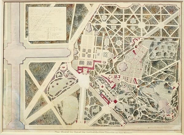 Plan of Trianon park and gardens, Chateau de Versailles, watercolor