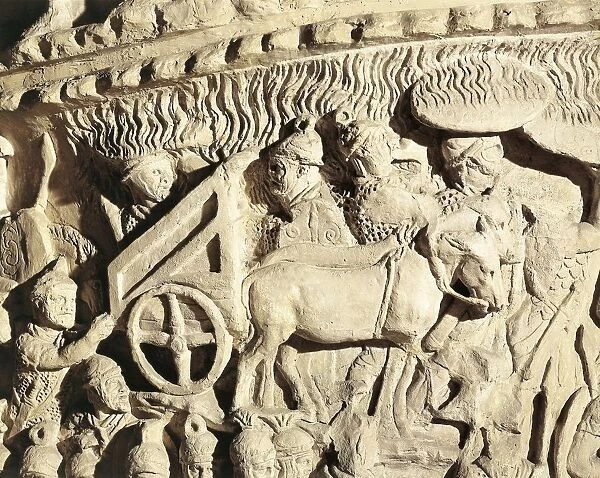 Plaster cast of column of Marcus Aurelius, detail, use of fire during siege