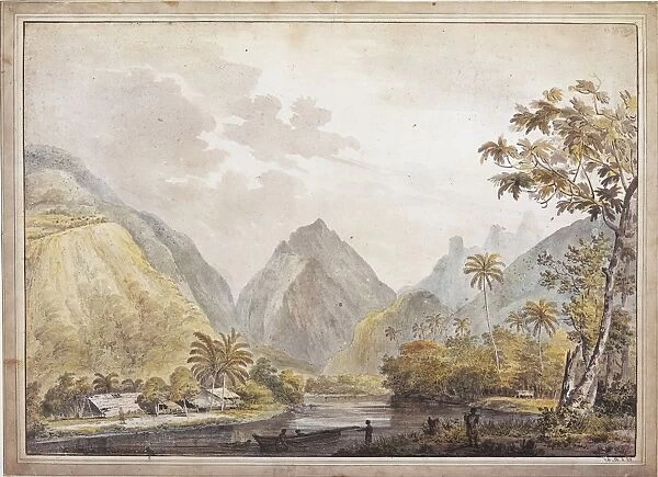 Polynesia, View of Otaheite (Tahiti) by John Webber from James Cooks Third Voyage (1776-1780), drawing