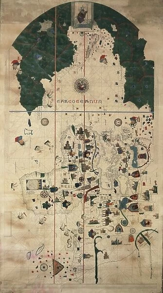 Portolan-Nautical planisphere chart by Juan de la Cosa, Circa 1500, 19th Century copy
