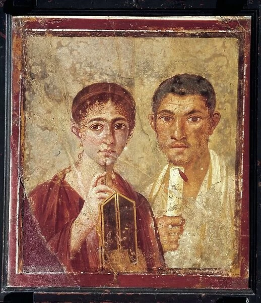 Portrait of baker Terentius Neo and his wife in formal clothes from Italy, Campania, Pompeii, 55-79 A. D. painting on plaster