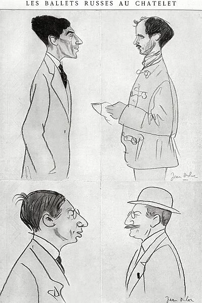 Portraits of Maurice Ravel by Jean Dulac (1902-1968), Michel Fokine e Igor Stravinsky from Comoedia illustre, 1912, illustration