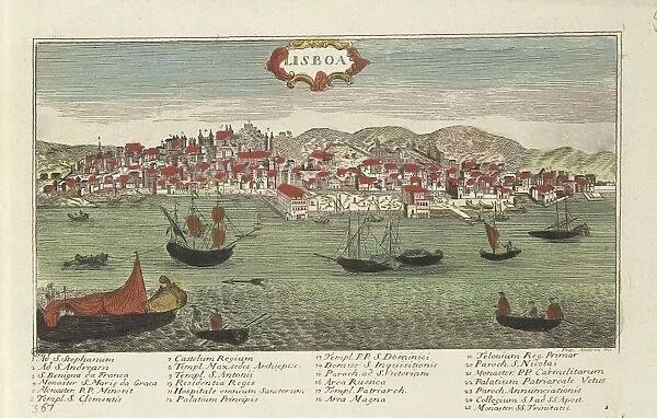 Portugal, view of Lisbon, coloured engraving, 1780