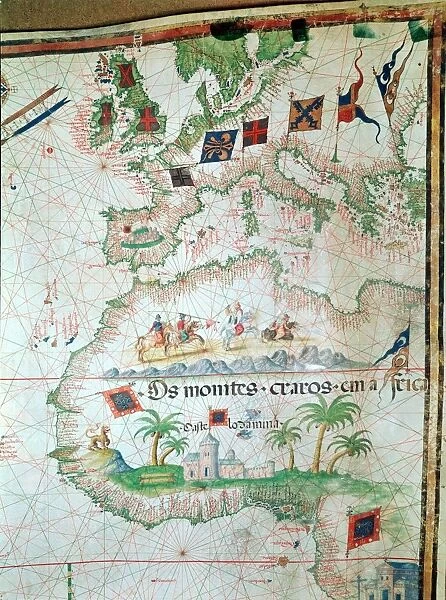 Portuguese map of 1558 by Bastian Lopez showing Europe, British Isles and part of Africa