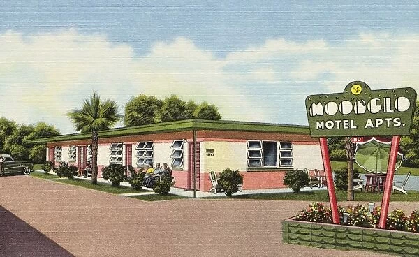 Postcard Featuring the Moonglo Motel Apartments. 1954, Postcard Featuring the Moonglo Motel Apartments