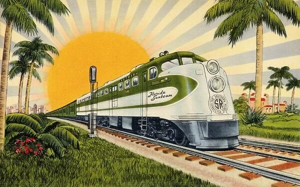 Postcard of the Florida Sunbeam Train. ca. 1941, The Florida Sunbeam train travels from New Yorks Central System through to the Southern Railway System and the Seaboard Railway to Florida