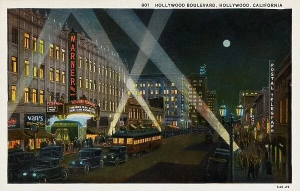Postcard of Hollywood Boulevard. ca. 1929, 801. HOLLYWOOD BOULEVARD, HOLLYWOOD, CALIFORNIA