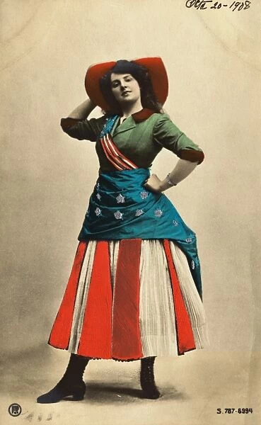 Postcard of a Woman in Patriotic Dress. ca. 1908, Postcard of a Woman in Patriotic Dress