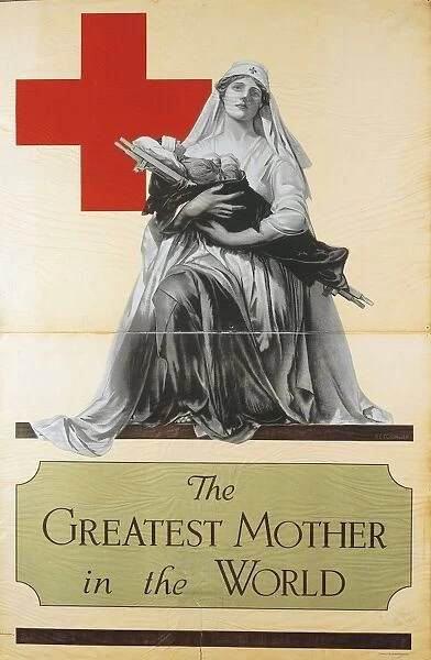 Poster of Red Cross, Greatest mother in World, from World War I, illustration by Alonzo Foringer, 1918