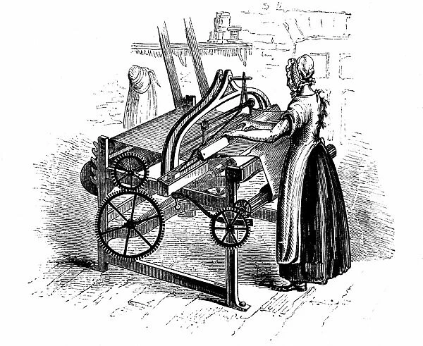 Power loom for weaving cotton. Model illustrated is that invented by Roberts (c1815-20)