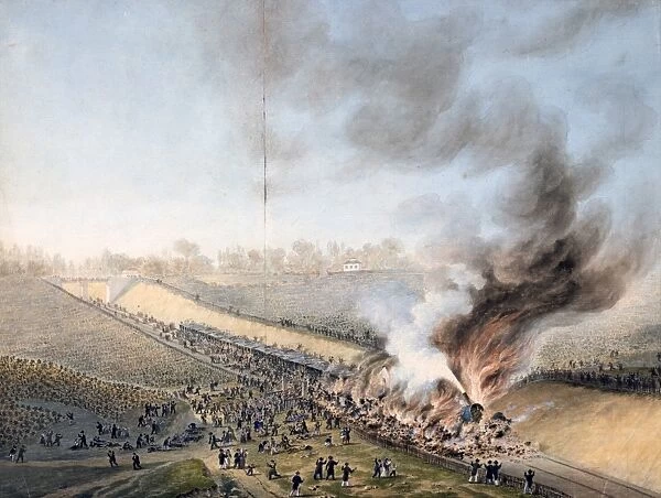 Railway catastrophe Bellevue, 8 May 1842. Packed train travelling from Versailles to Paris