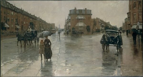 Rainy day in Boston, by Frederick Childe Hassam, 1885, oil on canvas