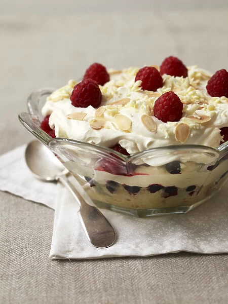 Raspberry trifle in bowl