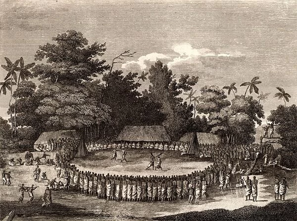 The Reception of Captain Cook in Hapaee. Ceremonial reception of James Cook