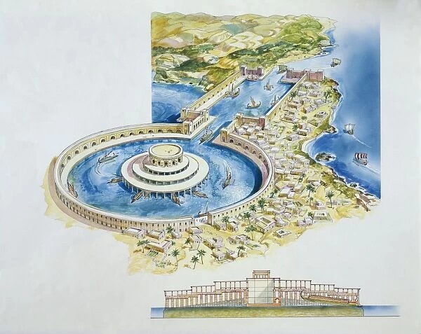 Reconstruction of the two Punic ports, Tunisia, Carthage (UNESCO World Heritage List, 1979), drawing