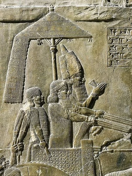 Detail of relief depicting king Ashurbanipal on chariot, from Palace of Ashurbanipal, Nineveh, Iraq