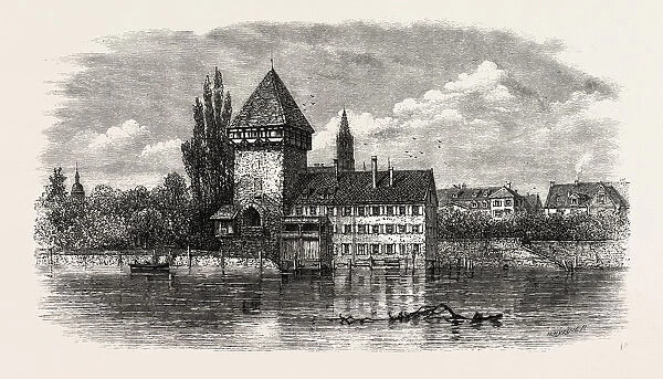 The Rhine at Constance, Switzerland, 19th century engraving