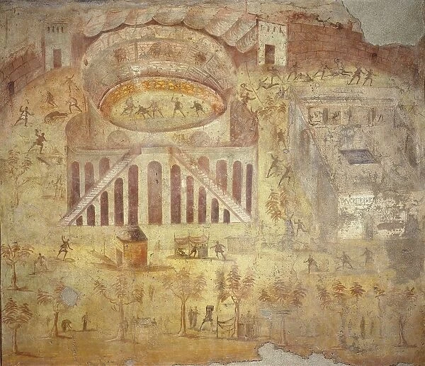 Riot at the amphitheater, from Italy, Campania, Pompeii, painting on plaster, 55-79 B. C