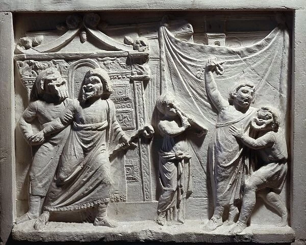Roman civilization, relief of theatre scene from comedy Andria, by Publius Terentius Afer