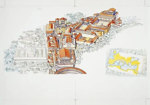 Roman Forum and imperial map, illustration
