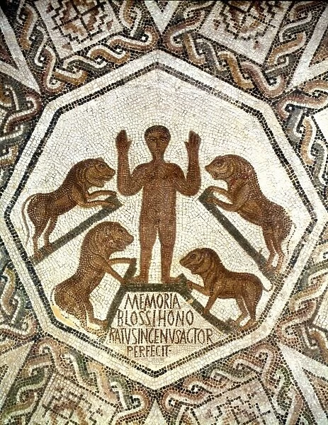 Roman mosaic showing Daniel, one of four great Hebrew prophets, cast into the Lions
