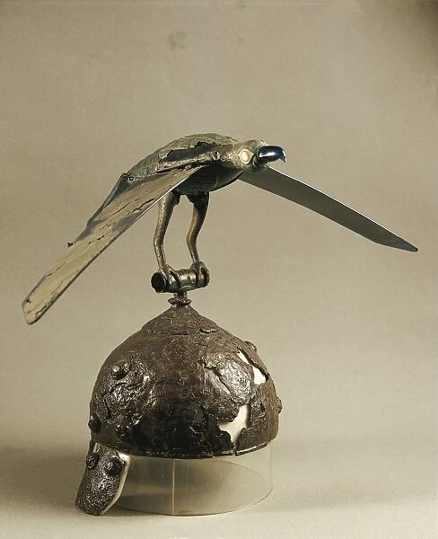 Romania, Ciumesti, Ceremonial helmet with bird perching on top