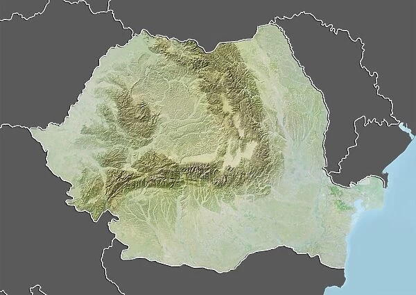 Romania, Relief Map With Border and Mask