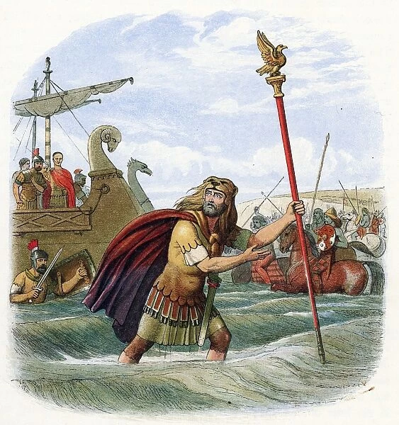 Romans invading Britain: Standard Bearer of the 10th Legion bringing the standard ashore