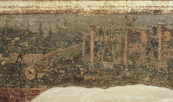 Rome, Fresco with workers building part of the calidarium from Villa San Marco in Castellamare di Stabia