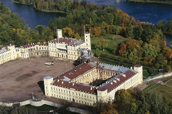 Russia, Saint Petersburg, Aerial view of Great Gatchina Palace