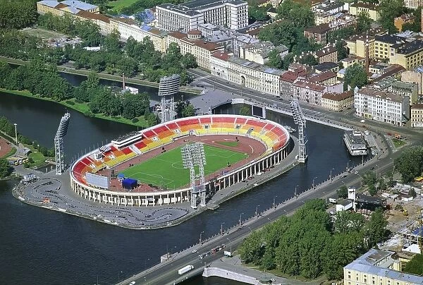 Russia, Saint Petersburg, Aerial view of Petrovsky Stadium