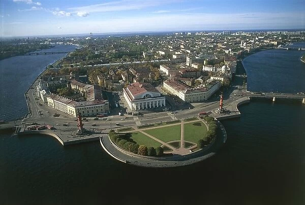 Russia, Saint Petersburg, Aerial view of Vasil evskij Island (Vasilievsky Ostrov), historic centre (UNESCO World Heritage List, 1990)