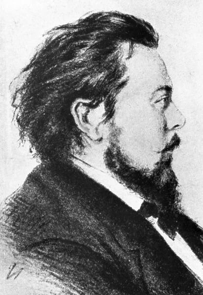 Russian composer modest mussorgsky (1835-1881), portrait drawing by alexandrovsky, 1876