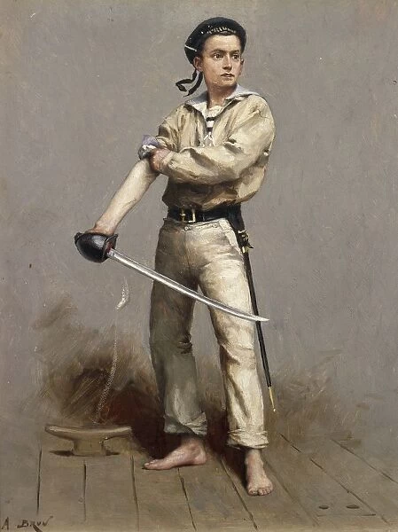 Sailor wearing battle uniform by A. Brun, painting, 1880