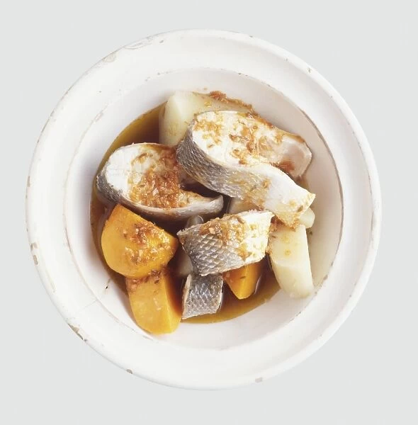 Sancocho, bowl of seafood stew