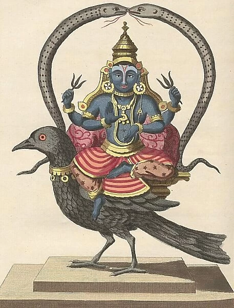 Sani, The deity Shani, the god of Saturday, punishing bad behavior, riding a raven, Signed