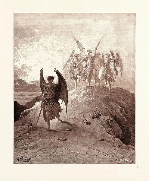 SATAN VANQUISHED, BY GUSTAVE DORE. Dore, 1832 - 1883, French. Engraving for Paradise Lost by Milton