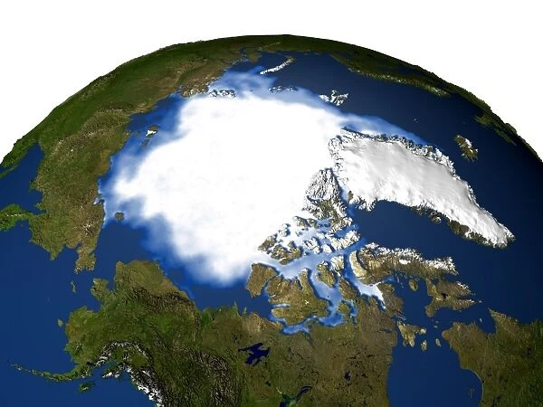 Satellite and computer generated image of the Arctic and Greenland