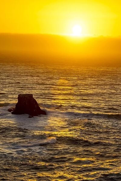 Sea Stack Pacific Ocean and sunset off coast of Route 1, PCH, California