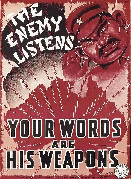 Second World War - The Enemy Listens, Your Words are His Weapons, Propaganda poster against Japanese espionage
