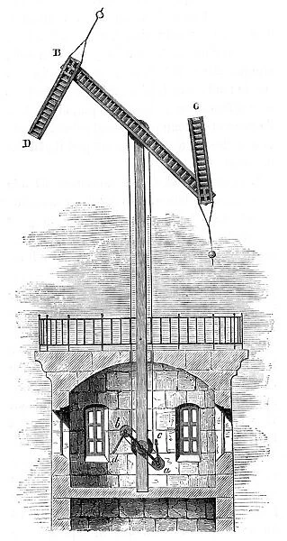 Sectional view of a telegraph tower using Chappes (1763-1805) semaphore system