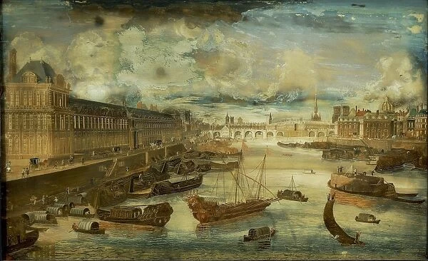 Seine River with Grand Gallery and Four-Nations College (Today Institute de France) by unknown artist, 1680