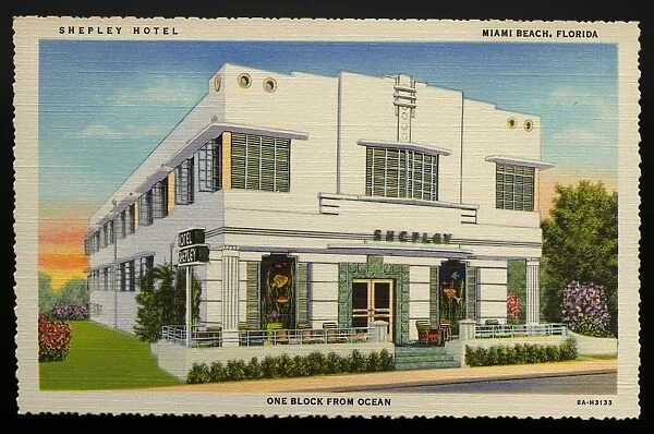 Shepley Hotel. ca. 1938, Miami Beach, Florida, USA, SHEPLEY HOTEL. 1340 Collins Ave. at 14th Street. MIAMI BEACH, FLORIDA. Miami Beachs Newest Hotel - All rooms with Private Bath, Shower and Telephone - Luxuriously furnished - Comfortable and Homelike - Surf bathing from your room. OPEN ALL YEAR
