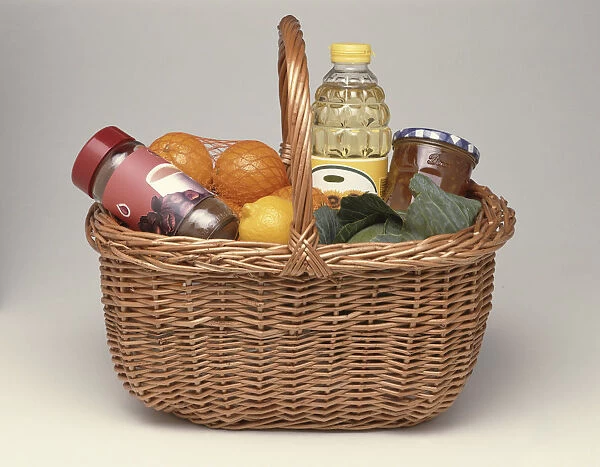 Shopping basket filled with food