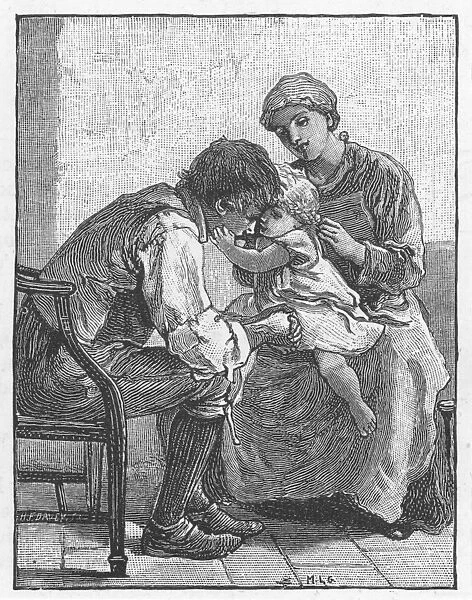 Silas Marner by George Eliot, 1861. Eppie the orphan, showing Silas Marner, the weaver